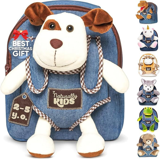 Naturally KIDS Dog Backpack, Dog Toys for Toddlers, Toddler Stuffed Animals Gifts for 2 3 4 5 Year Old Girl Boy