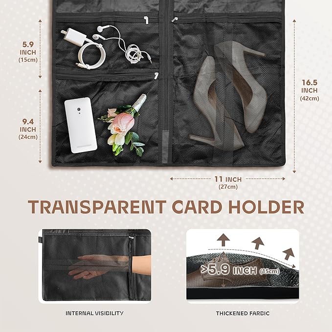 60 inch Garment Bags for Closet Storage and Travel with Zipper Pocket, Heavy Duty Waterproof Hanging Suit Bag with Handles for Suits, Coats, Jackets, Shirts, 1 pack