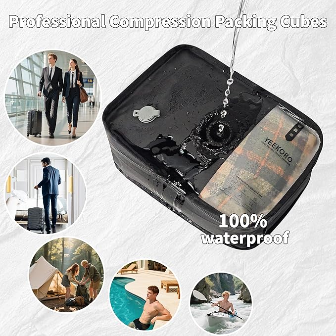 Compression Packing Cubes for Travel, Small Vacuum Bags for Business Trip, 12 Inch Professional IP67 Reusable Packing Cubes, Organizer Bags for Luggage for Women & Men(2 PACK, No Pump)