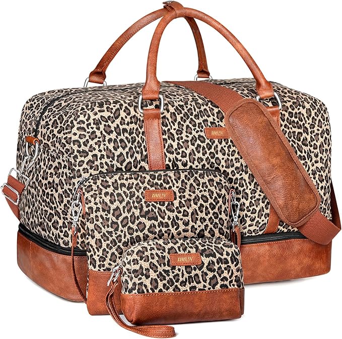 IBFUN Weekender Bags for Women, 21" Weekender Travel Bag, Travel Duffle Bag with Shoe Compartment Carry on Overnight Duffel Bag for Weekend Travel Business Trip, 3PCS