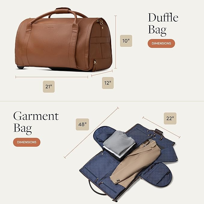 Wool & Oak - NOVA Large Duffle Bag with Wheels - Carry On Garment Duffle Bags for Travel, Overnight, Hospital - Travel Bags with Shoe Compartment & Tech Pocket - Gifts for Men (Leather, Sand)