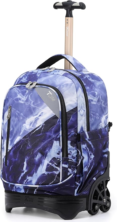 NEW TILAMI 18 Inch Rolling Backpack with Wheels for Girls Boys Kids Laptop Backpack School Travel, Purple Lightning