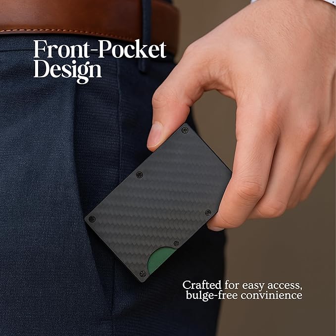 Carbon Fiber Wallet for Men Slim RFID Blocking Minimalist Card Holder with Money Clip, Scratch-Resistant Ultra-Light Metal Wallet, Compact Design, Gift Box Included