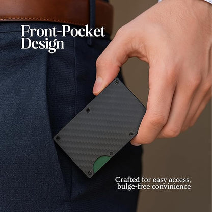 Carbon Fiber Wallet for Men Slim RFID Blocking Minimalist Card Holder with Money Clip, Scratch-Resistant Ultra-Light Metal Wallet, Compact Design, Gift Box Included