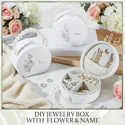 Weysat 8 Pack Travel Jewelry Case Bulk Mini Bridesmaid Jewelry Box Small Earring Storage Organizer for Women Proposal Gifts(White, Leather)