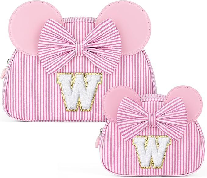 Initial Makeup Bag | Makeup Bags | Travel Cosmetic Bag | Birthday Gifts for Girls | Christmas Gifts for Kids | Birthday Gift for 4 5 6 7 8 9 10 11 12 13 Years Old Girl | Pink W