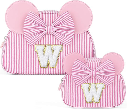 Initial Makeup Bag | Makeup Bags | Travel Cosmetic Bag | Birthday Gifts for Girls | Christmas Gifts for Kids | Birthday Gift for 4 5 6 7 8 9 10 11 12 13 Years Old Girl | Pink W