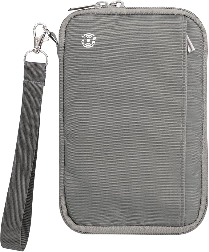 WALNEW Passport Holder for Travel Family, RFID-Blocking Travel Wallet Holder for 6 Passports, Water Resistant Bag Document Organizer for Cards, Cash, Boarding Passes, Tickets (Gray)