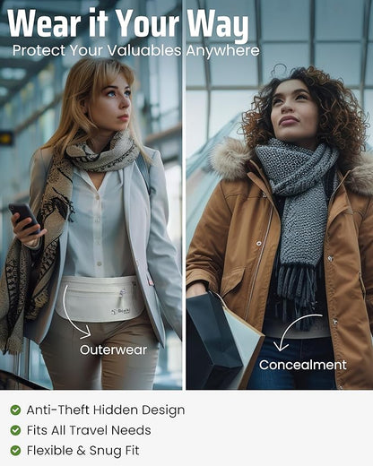 RFID Blocking Money Belt for Travel – Ultra Comfortable Hidden Travel Wallet, Lightweight & Water-Resistant with Adjustable Strap – Secure Cash & Passport Holder for International Trips & Theme Parks