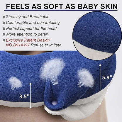 BUYUE Travel Neck Pillows for Airplanes, 360° Head Support Sleep for Long Flight, Skin-Friendly & Breathable, Kit with 3D Contoured Eye Mask, Earplugs and Storage Bag (Adult, Navy Blue, 90+ lbs)