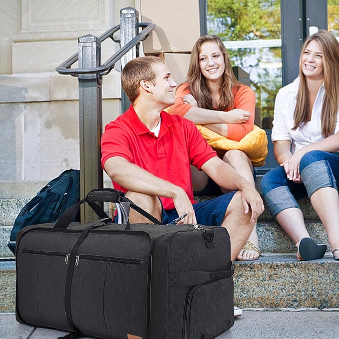 80L EXTRA LARGE Duffle Bag for Travel, 26" Foldable Travel Duffel Bag with Shoe Compartment for Men Women, Waterproof & Tear Resistant (Black, EXTRA LARGE, 80L)