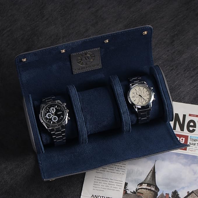 Genuine Napa Leather Watch Roll Travel Case for 3 Watches - Travel Watch Rolls and Leather Watch Display Cases with Velvet Interior - Watch Storage Organizer Men's