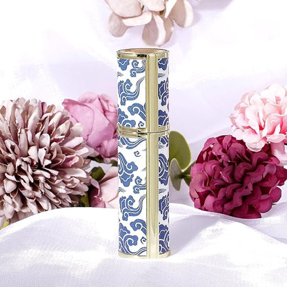 LUEXBOX Portable Perfume Bottle for Travel, Mini Refillable Perfume Dispenser, 5ml Faux Leather Leak Proof Perfume Atomizers, Blue and White Bottles Sprayer for Pocket Perfume (Blue Cloud)