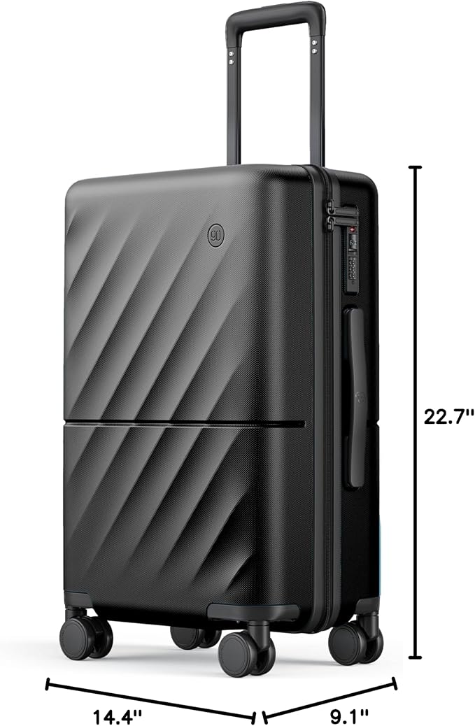 NINETYGO Carry On Suitcase, 20 Inch Carry-On Luggage with Double Spinner Wheels, Anti-Burst Zipper, Hard Case PC Suitcase Carry On, Lightweight Travel Luggage, TSA Approved (Onyx Black, Hudson)