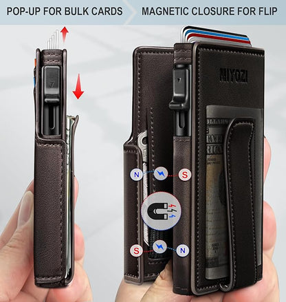 Men Wallet,with Money Clip Coins Pocket ID Window,Slim Front Pocket RFID Blocking Pop-up Card Holder 3.9"x 2.7", Gift Boxed