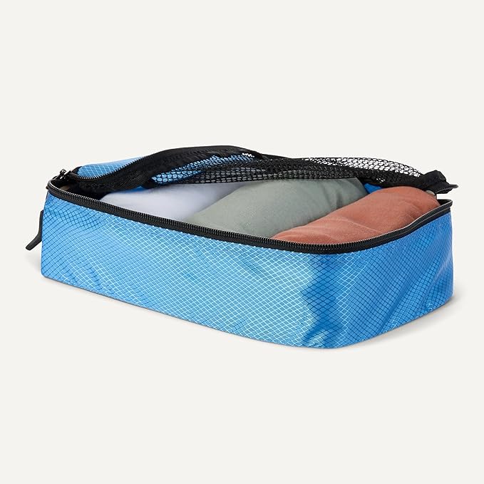 Amazon Essentials 4-Piece Packing Cubes Travel Accessories Set, Luggage Organizer with Double Zipper, Mesh Top, 100% Polyester, Small, Sky Blue (Previously Amazon Basics)