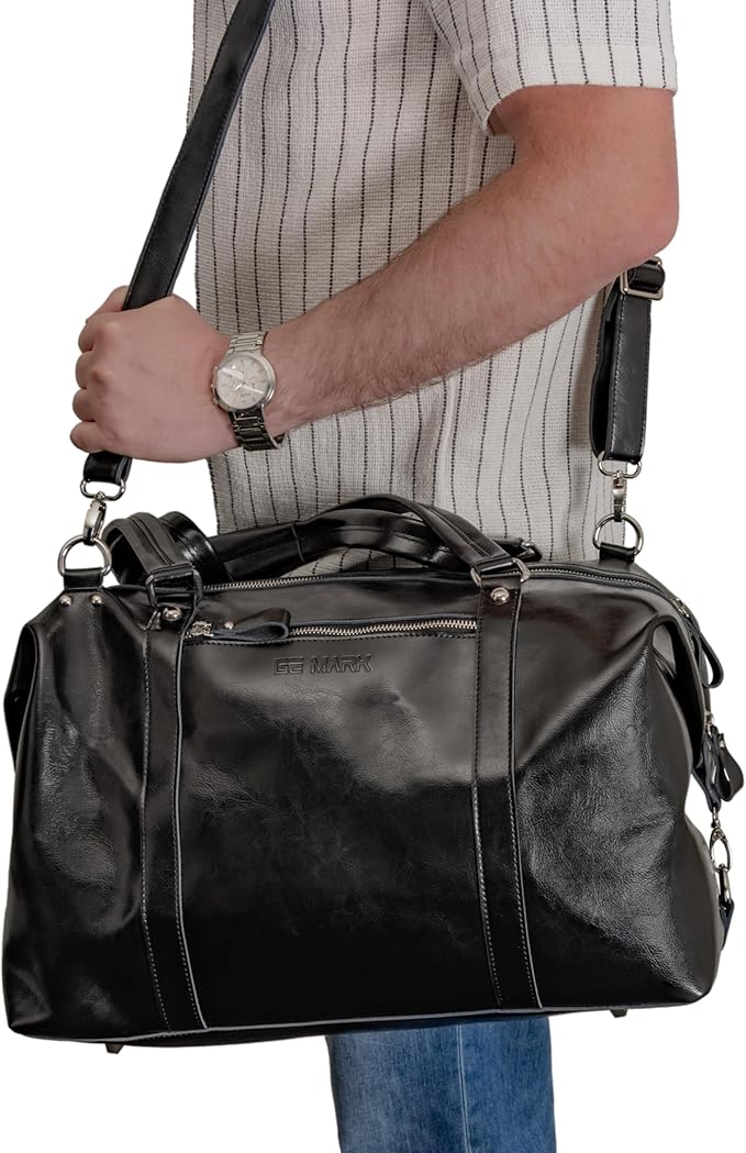 Travel Leather Bag - Genuine Duffel Bag Overnight Weekender for Men & Women