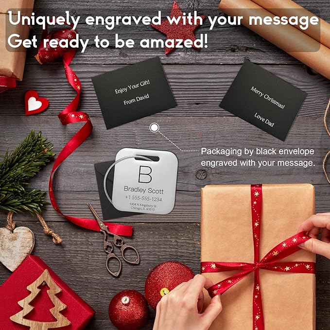 Stainless Luggage Tags for Suitcases 4 Pack: Metal Personalized Luggage Tags for Backpacks & Bags with Customizable Texts (Silver)