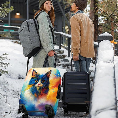 ANNA QUEEN Colorful Cat Luggage Cover, Artistic Blue Cat Design with Rainbow Colors, Stretchable, Washable Travel Sleeve for 28-30 Inch Suitcases