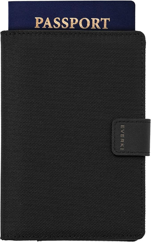 EVERKI RFID Passport Wallet - RFID Passport Holder for Travel, Slim RFID Blocking Pass Port Case Cover & Protector, Cute Pass Port Holder for Men & Women, Travel Essentials Gift for Travelers, Black