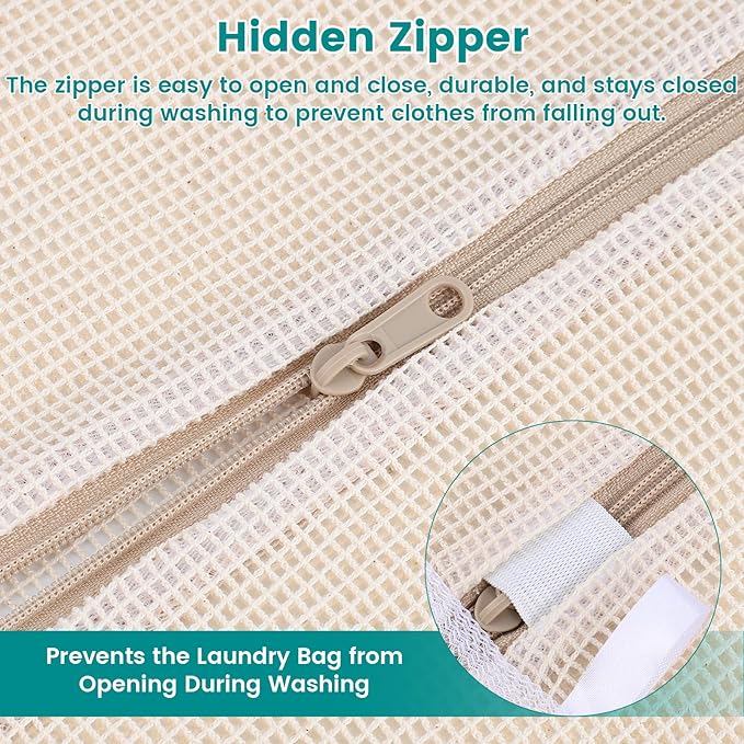 6Pcs Durable Cotton Mesh Laundry Bags for Delicates, 12×16in+16*20in+20*24in Breathable Laundry Mesh Wash Bags with Sturdy Zipper for Delicates, Clothes, Pants, Underwear, Bra, Socks (M+L+XL)