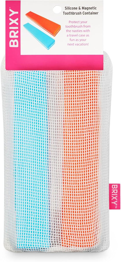 BRIXY Toothbrush Container, Silicone Travel Case, Portable Holder for Manual Toothbrushes, Bathroom, Camping, Vacation, Business Trip, Durable Silicone, Seals Magnetically, 2Pack