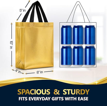 Nush Nush Set of 30 Shiny Gold Gift Bags Bulk - Medium Size Gold Reusable Gift Bags with Handles - For Christmas, Business, Bachelorette, Bridesmaids, Birthday Goodies and Party Favors - 8Wx4Dx10H