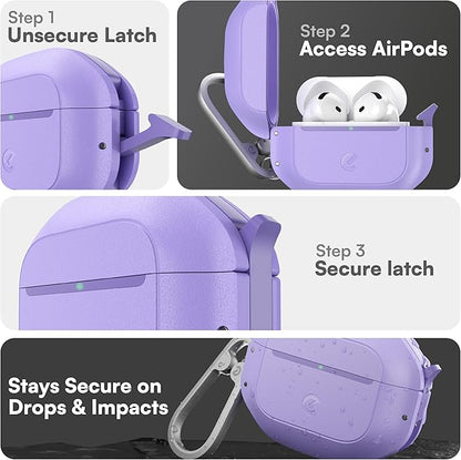 Keybudz for AirPods 4 Case with Lock - Fully Waterproof AirPods 4th Generation Case Cover - Keychain, Rugged Tough Protection, Hard Shell and Carabiner (Wild Lavender)
