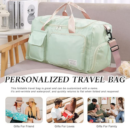 Personalized Duffel Bag Custom Sport Gym Travel Bags Embroidered Name Text Customized Dry Wet Separated Weekend Waterproof Bag for Women Men (B-green)