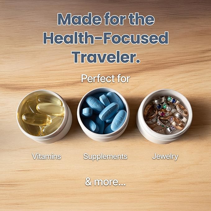 Ankomn - 7 Day Travel Pill Organizer. IPX7 Rating Waterproof, Airtight & Portable Pill Case for Vitamins. Durable Weekly Supplement Case with Stackable Compartments for Outdoor Use - White