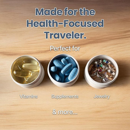 Ankomn - 7 Day Travel Pill Organizer. IPX7 Rating Waterproof, Airtight & Portable Pill Case for Vitamins. Durable Weekly Supplement Case with Stackable Compartments for Outdoor Use - White