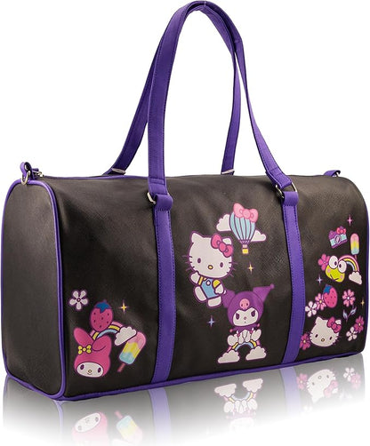 Sanrio Hello Kitty & Friends Kuromi Mini Duffle Bag for Girls | Small Travel Bag with Kuromi | Lightweight Overnight Bag for Kids & Teens | Adjustable Shoulder Strap | Ages 3+