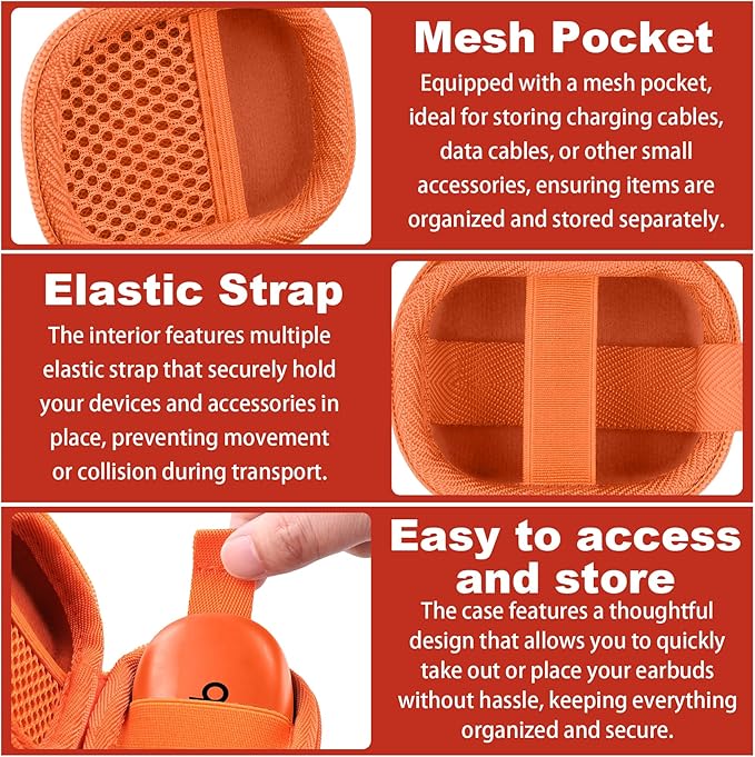 co2CREA Hard Case for Beats Powerbeats Fit with Carabiner Clip, Shockproof Earbuds Storage Box – Protective Travel Cover for Wireless Noise Cancelling Earbuds (Orange Case)