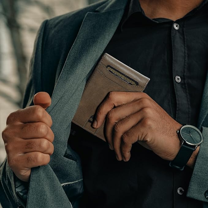 furid Card Wallet For Men Slim: Smart Rfid Minimalist Front Pocket Pop Up Wallet with ID Window - Stocking Stuffers Gifts Boxed for Husband Father at Birthday Anniversary