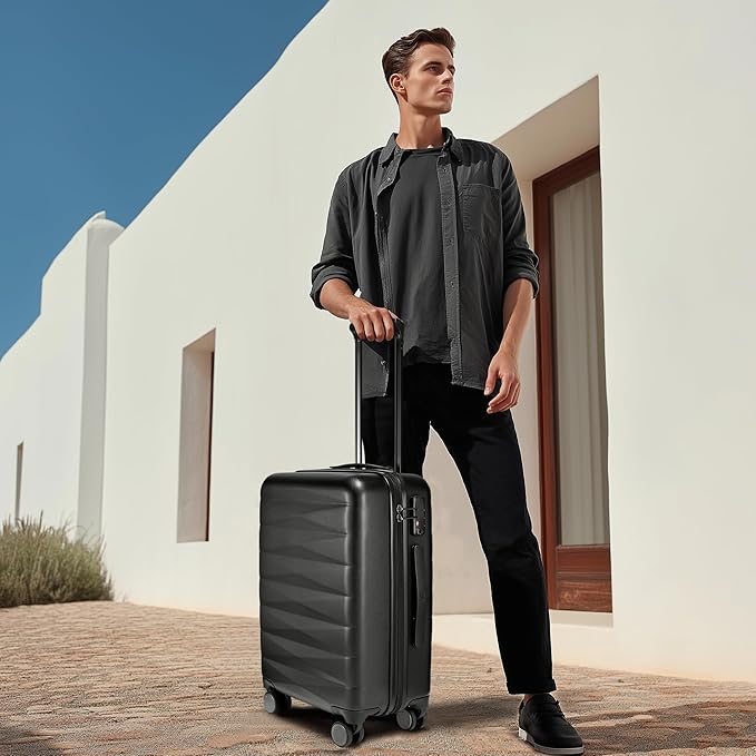 NINETYGO Carry On Luggage 22x14x9 Airline Approved, Small Suitcase with Smooth Double Spinner Wheels, Hard Shell PC Luggage Carry-On, Lightweight Travel Luggage, TSA Approved (Black, B1)