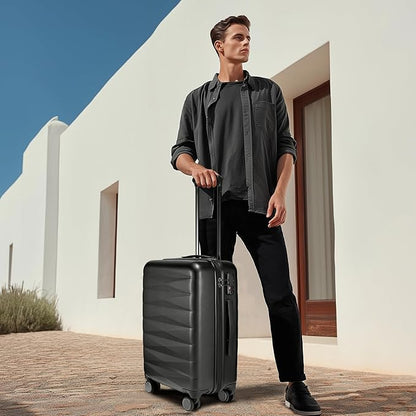 NINETYGO Carry On Luggage 22x14x9 Airline Approved, Small Suitcase with Smooth Double Spinner Wheels, Hard Shell PC Luggage Carry-On, Lightweight Travel Luggage, TSA Approved (Black, B1)