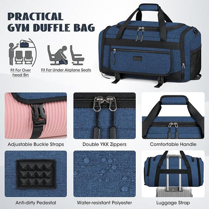 IGOLUMON Gym Bag for Men 40L Sports Duffel Bags Gym Duffle Bag Women with Shoe Compartment & Wet Pocket Water Resistant Travel Duffel Bag Lightweight Weekender Overnight Bag Blue