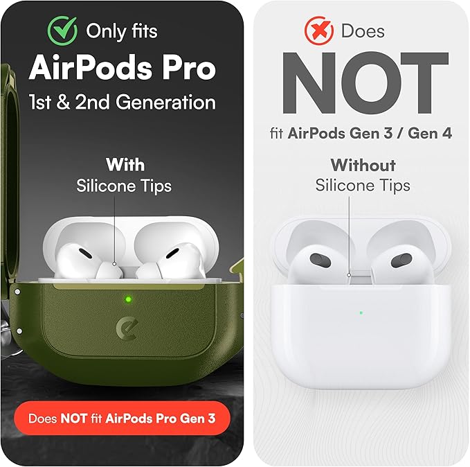 Keybudz for AirPods Pro 2 Case with Lock - Fully Waterproof AirPods Pro 2nd Generation Case Cover - Keychain, Rugged Tough Protection, Hard Shell and Carabiner for USB-C/Lightning (Forest Green)