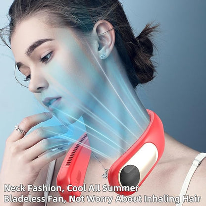 Portable Neck Fan,Personal Wearable Bladeless Fan,LED Display,4-Speeds,6000mAh USB Rechargeable,360° Strong Cooling Wind,Hands Free,Long Lasting,Birthday Gifts for Men Women Dad Mom (Red)
