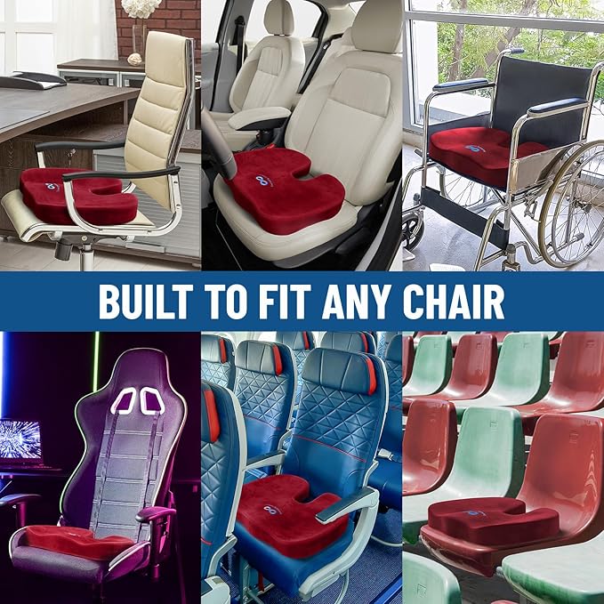 Everlasting Comfort Doctor Recommended Memory Foam Seat Cushion for Office Chairs & Car - Ergonomic Office Desk Accessories - Cushions for Tailbone Pain Relief, Sciatica & Back Support Pillow