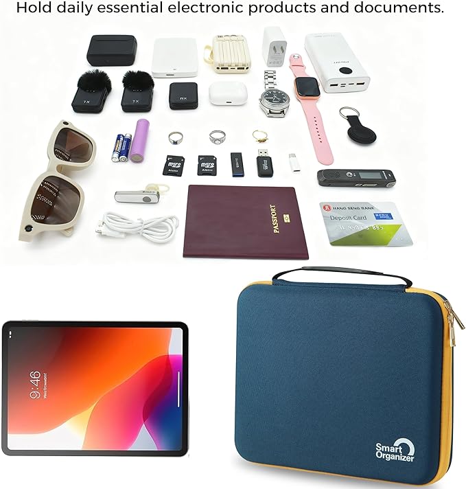 Electronics Organizer Case, Daily Tech Accessories Storage Bag for Charger, Cables, Power Bank, Lapel Mic,Watch, Passport, Travel Electronic Organizer Case for Travel Live Streaming Business Trip