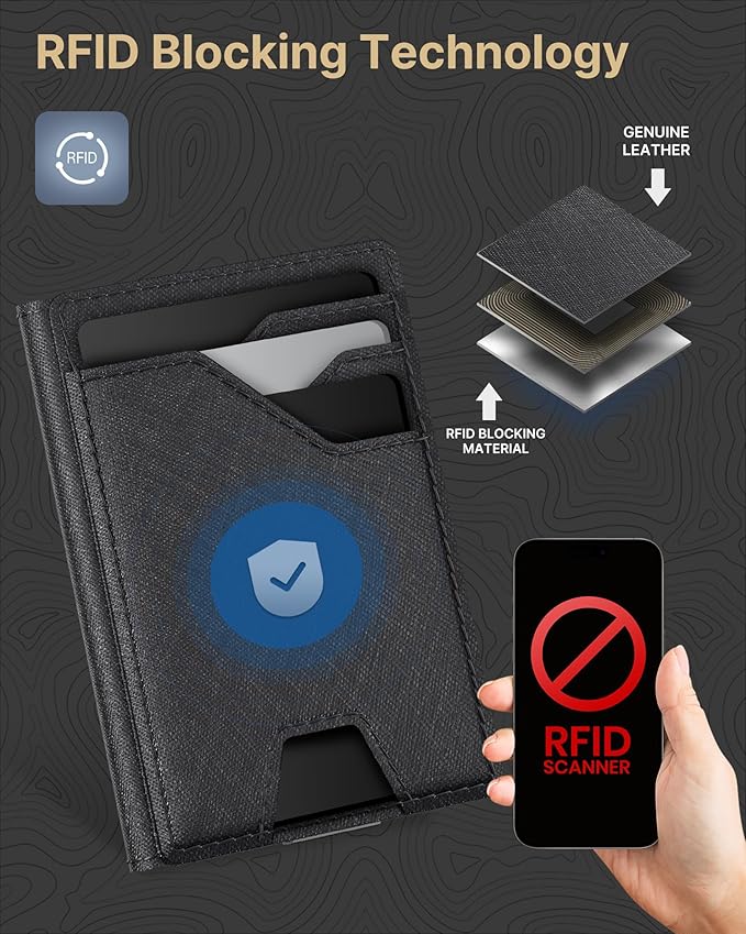 typecase Leather Wallet for Men Card Holder: Premium Genuine Leather, RFID Blocking, Slim, Minimalist, Front Pocket - 15 Cards Capacity | ID Window | Money Clip (Black)