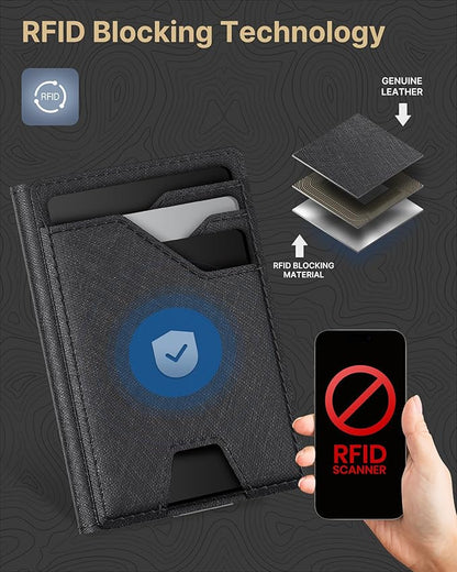 typecase Leather Wallet for Men Card Holder: Premium Genuine Leather, RFID Blocking, Slim, Minimalist, Front Pocket - 15 Cards Capacity | ID Window | Money Clip (Black)