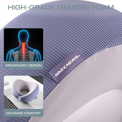 Skechers Women's Memory Foam Neck Pillow, Comfortable & Breathable Travel Pillow,Neck Pillow Airplane for Travel, Car Rides, Home, and Office Use, Ergonomic Design for Men and Women,Purple