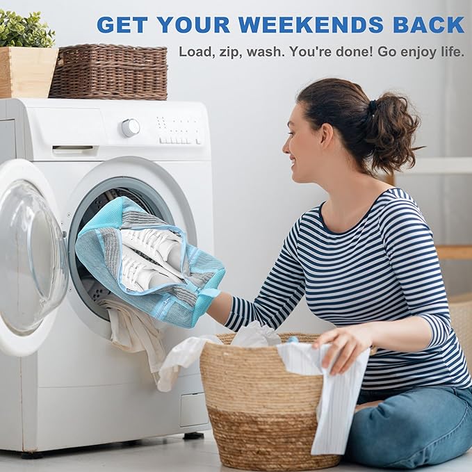 Shoe Washing Machine Bag, 2PCS Reusable Shoe Bag for Washing Machine, 360° Deep Cleaning Shoe Washing Bag for Sneakers, Laundry Shoe Bag for Washer & Dryer, Fits All Shoe Types (LIGHT GREY)