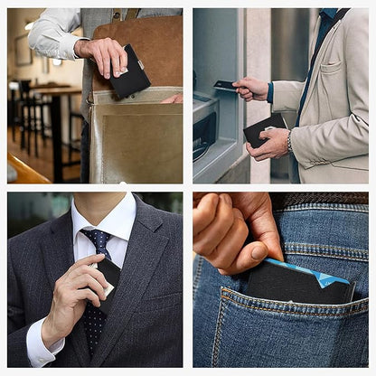 Men's Wallet, Genuine Leather RFID Blocking Slim Money Clip Wallet Minimalist Front Pocket Tri-Fold Money Clip Credit Card Holder with Present Box Black