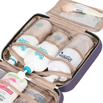 NISHEL Travel Toiletry Bag for women, Portable Hanging Organizer for Family-Sized Shampoo, Conditioner, Brushes Set, Makeup Accessories, Extra Large Size, Purple