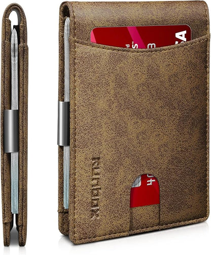 RUNBOX Money Clip Slim Wallets for Men RFID Blocking 11 Card Holder Minimalist Small Leather Bifold Men's Front Pocket Wallet Gift Box