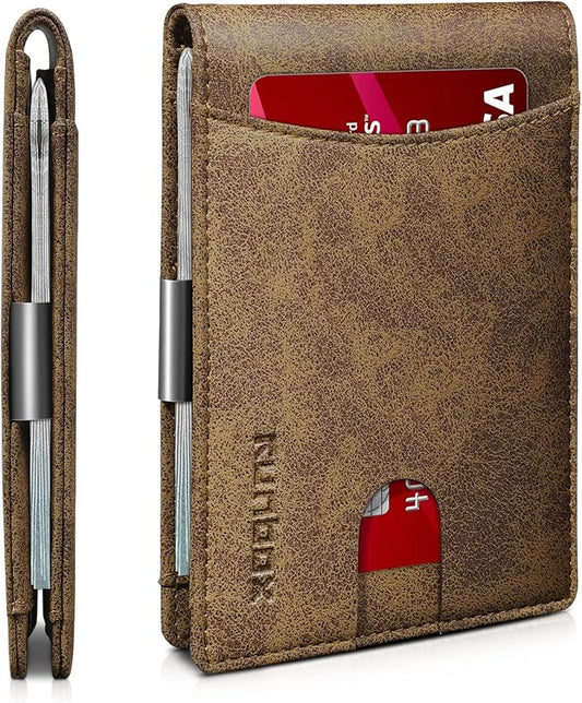 RUNBOX Money Clip Slim Wallets for Men RFID Blocking 11 Card Holder Minimalist Small Leather Bifold Men's Front Pocket Wallet Gift Box