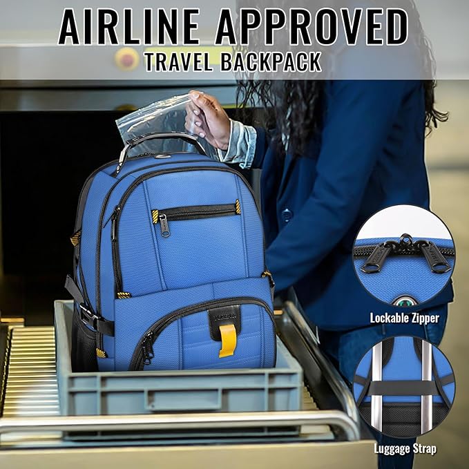 YOREPEK Travel Backpack, Extra Large 50L Laptop Backpacks for Men Women, Water Resistant College Backpack Airline Approved Business Work Bag with USB Charging Port Fits 17 Inch Computers, Cobalt Blue